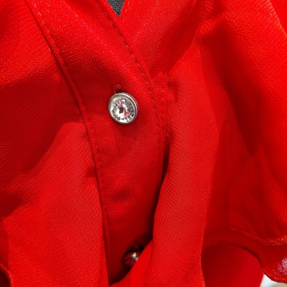 Avenue Red Ruffle Front Button-Down Shirt - Picture 3 of 4